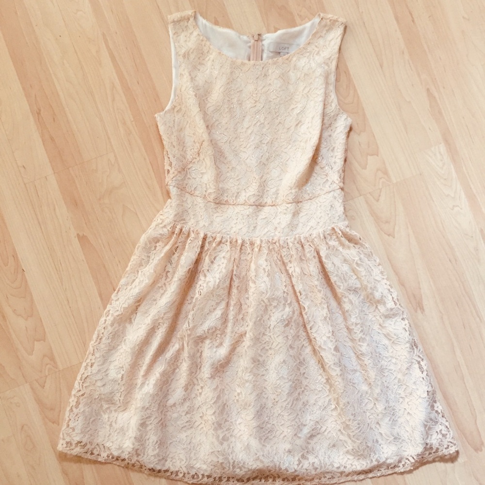 Ann Taylor Loft peach lace fit and flair dress 8